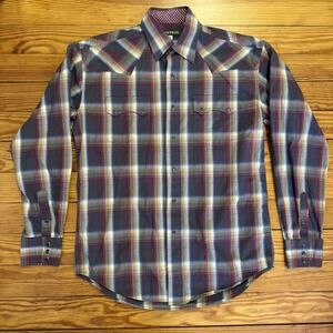 Stetson Pearl Snap Western Shirt Brown Burgundy Plaid Long Sleeve Medium